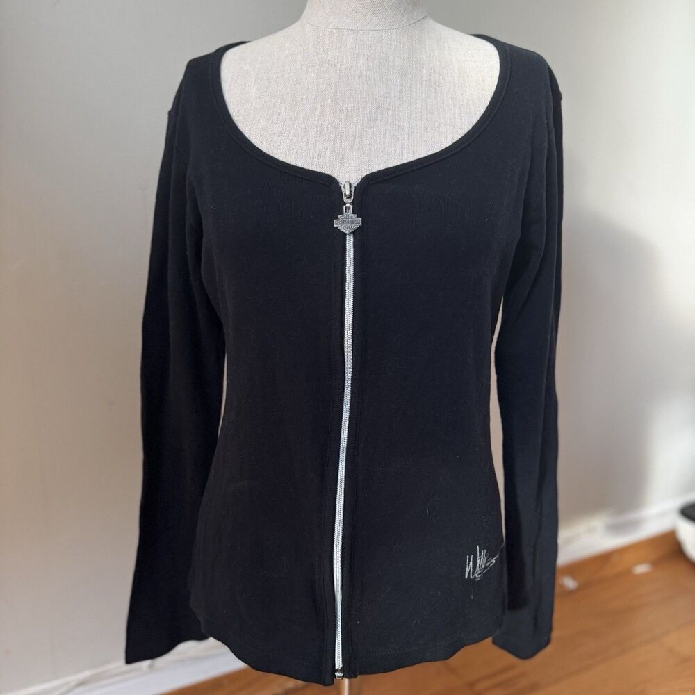 Harley Davidson Sturgis Women’s Y2K Moto Biker Rocker Chic Edgy Black Zip Up L